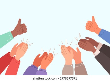 Human hands clapping banner with text place concept. Vector flat cartoon modern style graphic illustration