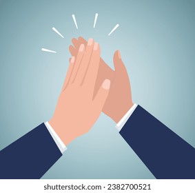 Human hands clapping. Congratulate success job. Illustration support celebration, appreciation friendship.