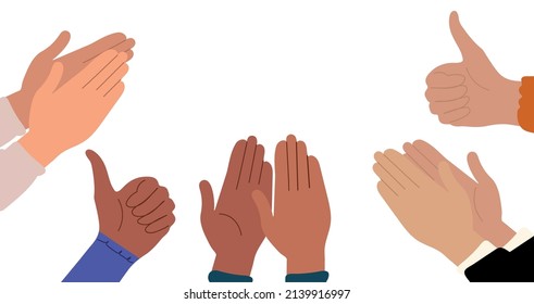 Human hands clapping. The crowd applauds to congratulate the successful work. Hand with thumbs up. Business team cheers and applause vector concept. Illustration, support, celebration, appreciation, f