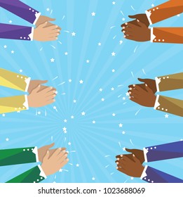 Human hands clapping isolated on blue background. Flat hand for social network, blog and app. Party celebration concept, modern design
