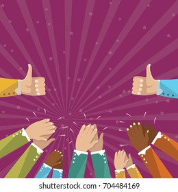 Human hands clapping isolated on purple background