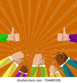 Human hands clapping isolated on striped background