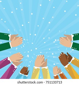 Human hands clapping isolated on blue background. Party celebration concept, modern design