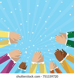 Human hands clapping isolated on blue background. Party celebration concept, modern design