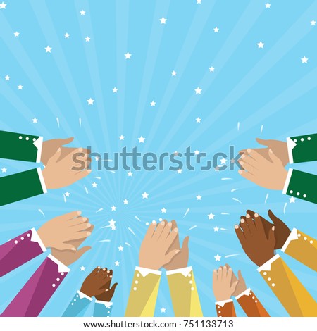 Human hands clapping isolated on blue background. Party celebration concept, modern design