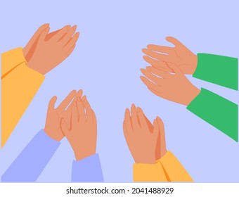 Manos humanas aplaudiendo. La gente aplaude para felicitar el trabajo exitoso. Pulgares hacia arriba. El concepto de vectores de ovación y animación del equipo de negocios. Celebración de apoyo a la ilustración, aprecio amistad