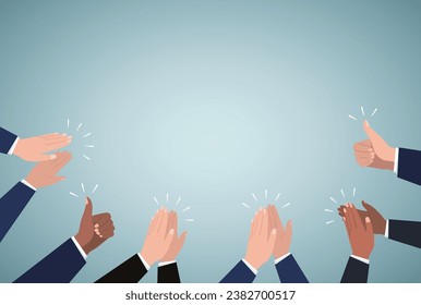 Human hands clapping. People crowd applaud to congratulate success job. Hand thumbs up. Business team cheering and ovation vector concept. Illustration support celebration, appreciation friendship
