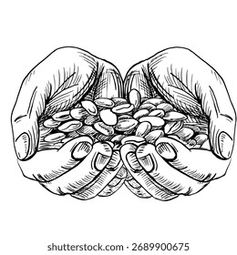 Manos humanas juntas. Ilustración vectorial en un estilo realista para el diseño de productos alimenticios, diseño de interiores, embalaje, carteles, postales y menús.
