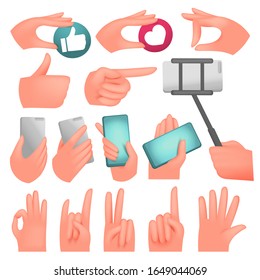 Menschliche Handsammlung, verschiedene Gesten, Signale und Zeichen. Vektorillustration-Icon-Set