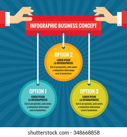 Human hands with colored circles - infographic business concept - vector illustration in flat style design for creative projects. Numbered step options.
