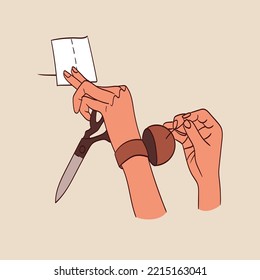 Human hands create handmade work, sewing tools and accessories