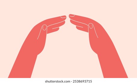 Human hands create secure environment via home roof gesture. Two arms protect and care about something. Safety and defense business or medical concept.Vector illustration