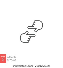 Human hands Cropping line icon. hand gesture process movie production. Film making, director's vision. photography Shot frame. Editable stroke. vector illustration. design on white background. EPS 10