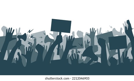 Human Hands Crowd Silhouettes Protest Banners Stock Vector (Royalty ...