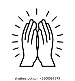 Human hands cupping upwards with shining rays, symbolizing spirituality, hope, worship, gratitude, and devotion, representing faith and blessings