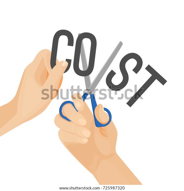Human hands cutting word cost, concept of reduction\
budget cuts