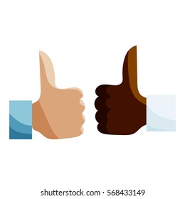 Human hands different nationalities showing Like icon. Cartoon illustration of human hands different nationalities showing Like vector icon for web