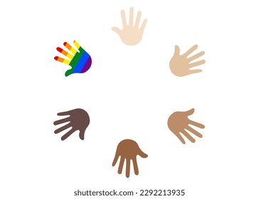 human hands with different skin colors form. no racism. Social inclusion. We are all equal. LGBT
