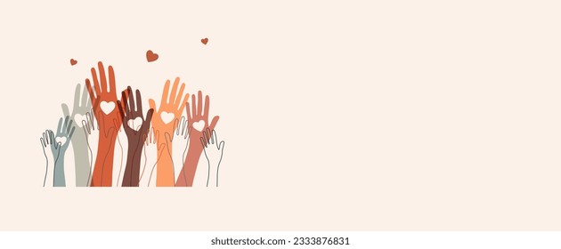 Human hands. Diverse group of people. People equity help. Teamwork, collaboration, voting.