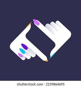 Human hands doing cropping symbol logo. Framing hands and camera. Graph symbol for your web site and apps design, logo, app, UI