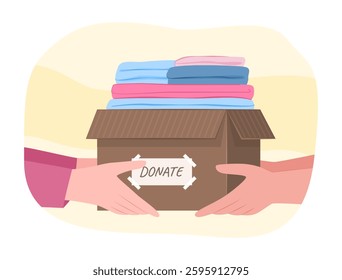 Human Hands Donate Clothes to Help People for Charity Donation Concept Illustration Clip Art