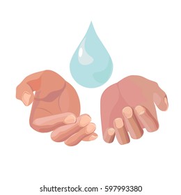 Human hands with drop of water