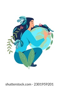 Human hands embracing the Earth with care, embodying the go green philosophy, promoting environmental consciousness and the safeguarding of ecosystems. World Water day and earth day. Vector.