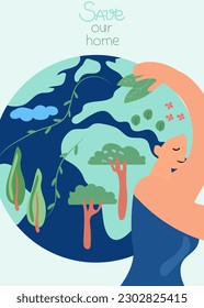 Human hands embracing the Earth with care, embodying the go green philosophy, promoting environmental consciousness and the safeguarding of ecosystems. World Water day and earth day. Vector.