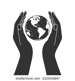 Menschen umarmen den Planeten Erde. Schutz unseres Planeten-Concept-Symbol. Umweltzeichen. Vektorgrafik