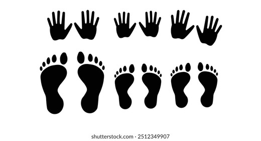 Conjunto de iconos de manos y pies humanos, impresión vectorial.