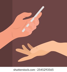 human hands fingers gestures different poses holding phone flat illustration