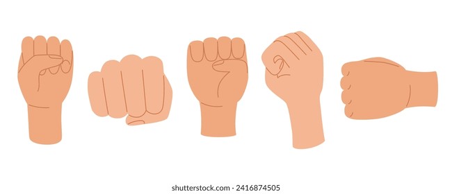 Human hands in fist. Friendly fist bump, victory clenched fist gesture. Vector illustration in hand drawn style 