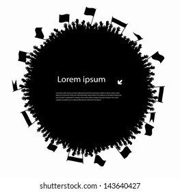 human hands with flags around with a place for your text