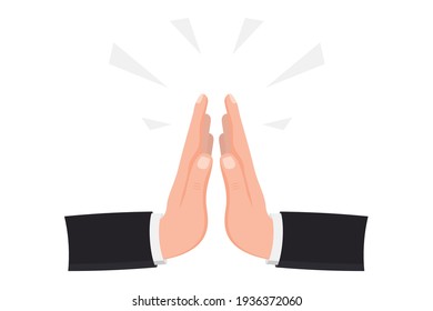 Human Hands Folded in prayer. Clasped hands. Mudra Namaste. Hands folded in a welcome gesture. Concept of trust and love to christianity. Appeal to heaven, request for donate