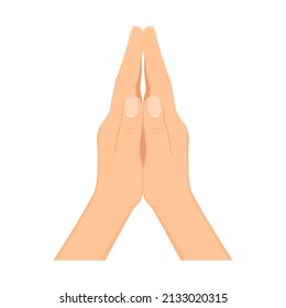 Human hands folded in prayer. Hand pray symbol, isolated on white background. Folded hands vector icon. Turning to God. Faith and Hope. Religious symbol.