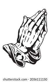 Human hands folded in prayer - Vector illustration - Out line