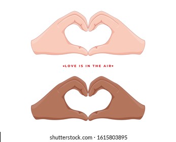 Human Hands Forming A Heart Shape In Two Option For Love Is In The Air Concept.