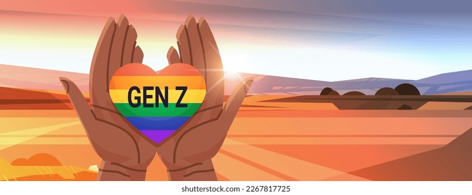 human hands gesture in heart shape lgbt rainbow flag gay lesbian love parade pride festival transgender love generation Z