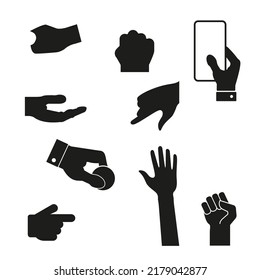 Human hands gesture simple silhouette icon set. Flat vector illustration isolated on white background.