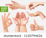 Human hands gestures realistic images set with pointing finger ok sign thumb up transparent background vector illustration 