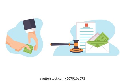 Human Hands Giving and Taking Dishonest Money Vector Set