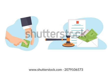 Human Hands Giving and Taking Dishonest Money Vector Set