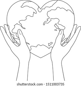 Human hands with globe in heart shape. World heart day. Health care concept. Illustration isolated on white background.