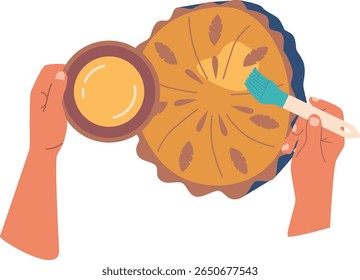 Mãos humanas engraxando torta vetor ilustração