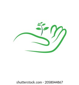 Human hands are guarding the plants. vector illustration