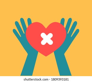 Human hands and heart on the background. Symbol. Vector illustration.