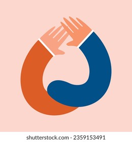 Human hands in heart shape. Cute cartoon clip art in flat modern style. Hand drawn modern vector illustration. Symbol of kindness, support, self-care, volunteering, humanism concept.