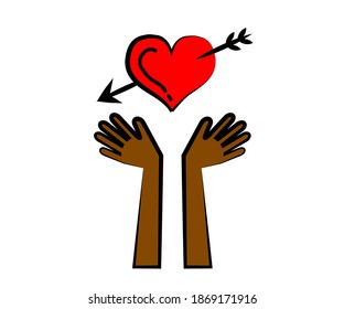 Human hands and heart. Symbol. Vector illustration.