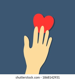 human hands with hearts isolate on blue background.