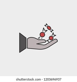 Human hands hold candy Halloween outline colored icon